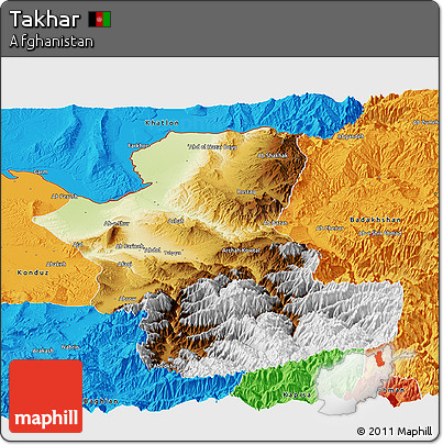 Physical Panoramic Map of Takhar, political outside