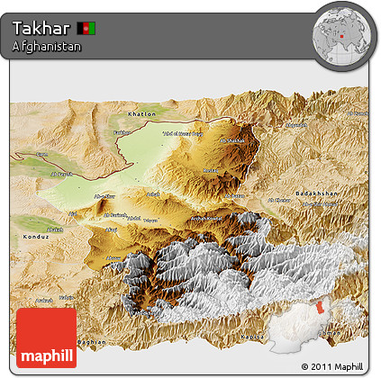 Physical Panoramic Map of Takhar, satellite outside