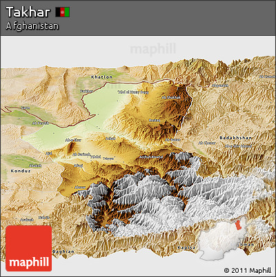 Physical Panoramic Map of Takhar, satellite outside