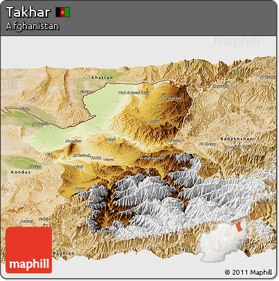 Physical Panoramic Map of Takhar, satellite outside