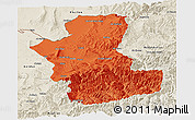 Political Panoramic Map of Takhar, shaded relief outside