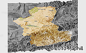 Satellite Panoramic Map of Takhar, darken, desaturated