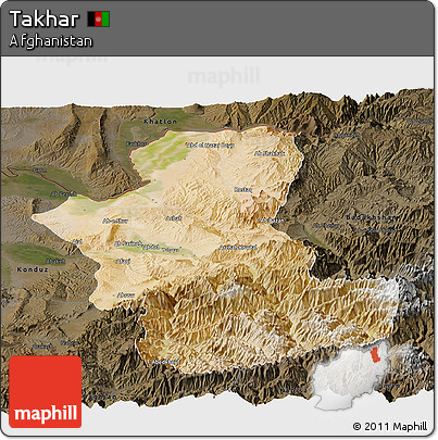 Satellite Panoramic Map of Takhar, darken