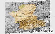 Satellite Panoramic Map of Takhar, desaturated