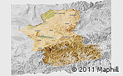Satellite Panoramic Map of Takhar, lighten, desaturated