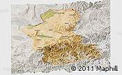 Satellite Panoramic Map of Takhar, lighten, semi-desaturated