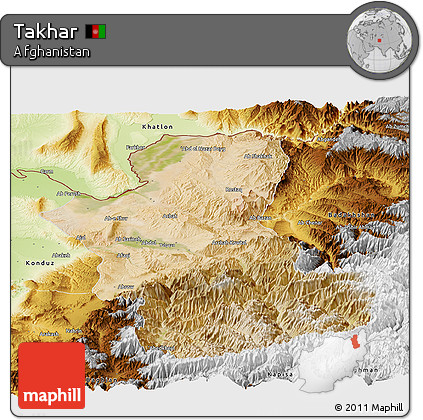 Satellite Panoramic Map of Takhar, physical outside