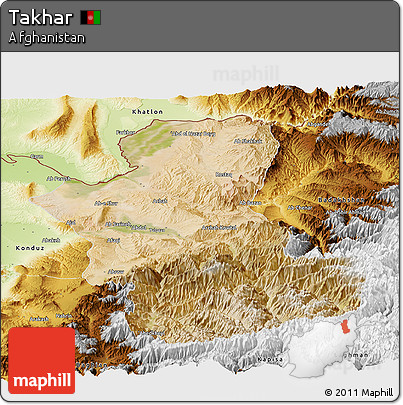 Satellite Panoramic Map of Takhar, physical outside