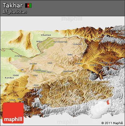 Satellite Panoramic Map of Takhar, physical outside