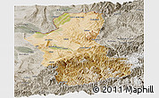 Satellite Panoramic Map of Takhar, semi-desaturated