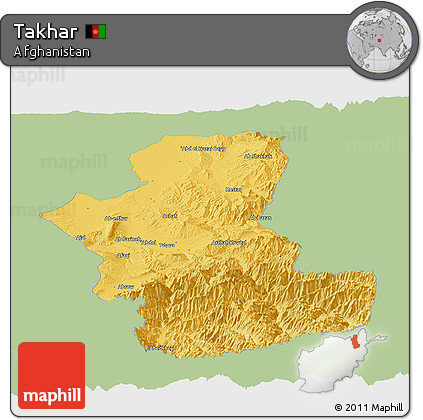 Savanna Style Panoramic Map of Takhar, single color outside