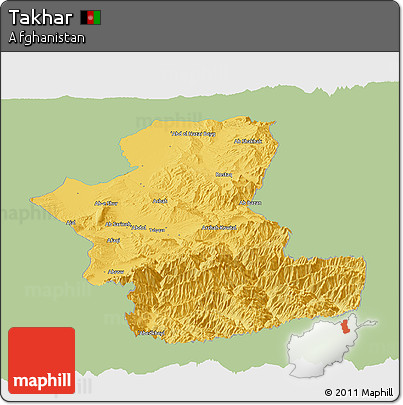 Savanna Style Panoramic Map of Takhar, single color outside