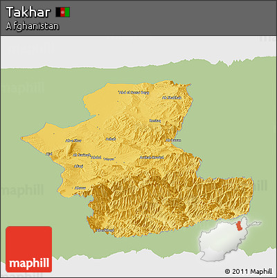 Savanna Style Panoramic Map of Takhar, single color outside