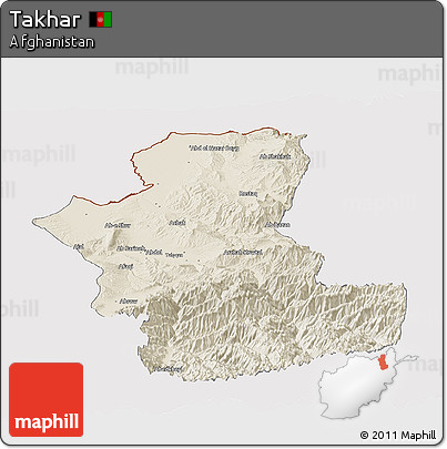 Shaded Relief Panoramic Map of Takhar, cropped outside