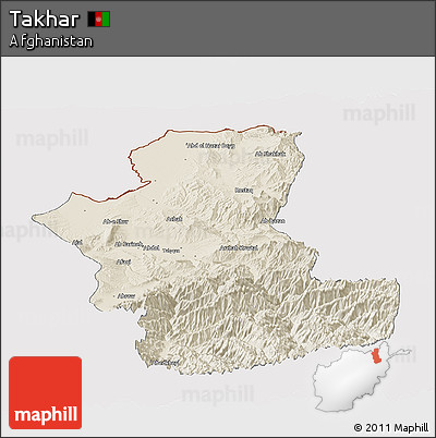 Shaded Relief Panoramic Map of Takhar, cropped outside