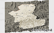 Shaded Relief Panoramic Map of Takhar, darken