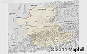 Shaded Relief Panoramic Map of Takhar, desaturated