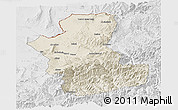 Shaded Relief Panoramic Map of Takhar, lighten, desaturated