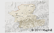 Shaded Relief Panoramic Map of Takhar, lighten, semi-desaturated