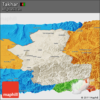 Shaded Relief Panoramic Map of Takhar, political outside