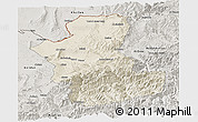 Shaded Relief Panoramic Map of Takhar, semi-desaturated