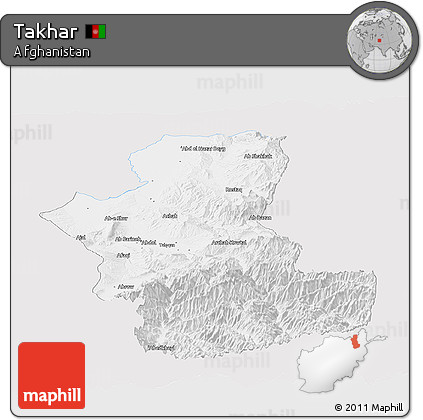 Silver Style Panoramic Map of Takhar, single color outside