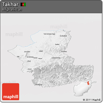 Silver Style Panoramic Map of Takhar, single color outside