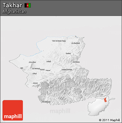 Silver Style Panoramic Map of Takhar, single color outside