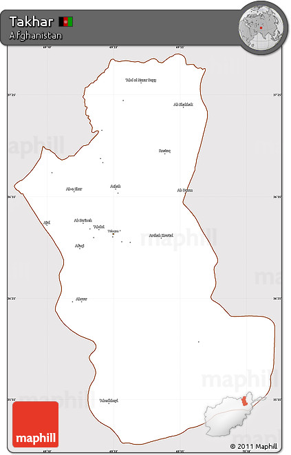 Classic Style Simple Map of Takhar, cropped outside