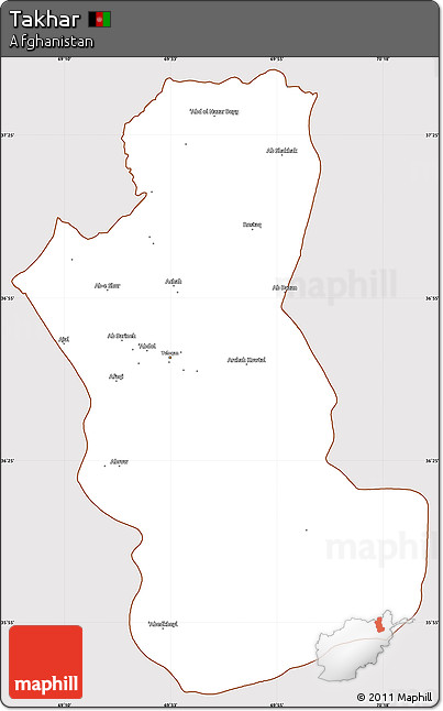 Classic Style Simple Map of Takhar, cropped outside
