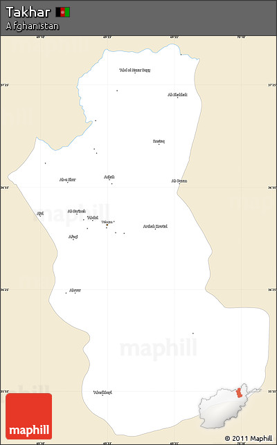 Classic Style Simple Map of Takhar, single color outside