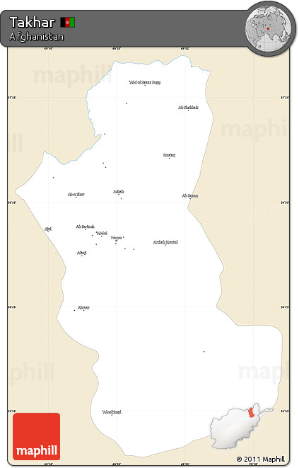 Classic Style Simple Map of Takhar, single color outside