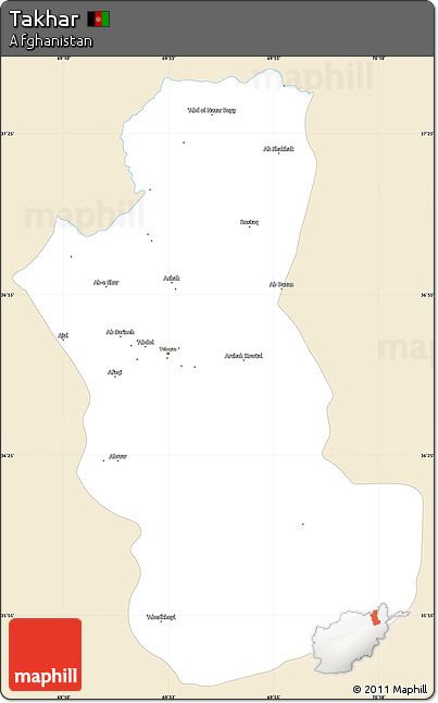 Classic Style Simple Map of Takhar, single color outside