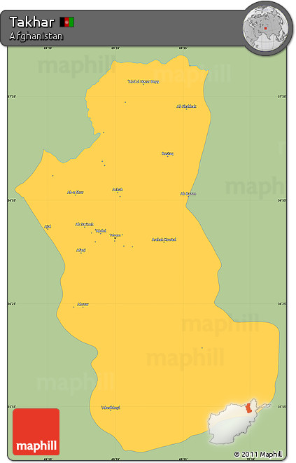 Savanna Style Simple Map of Takhar, single color outside