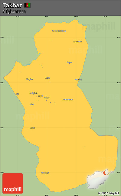 Savanna Style Simple Map of Takhar, single color outside