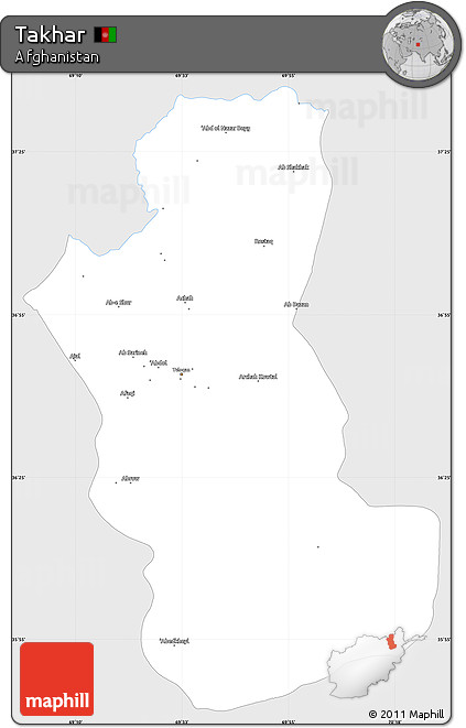Silver Style Simple Map of Takhar, single color outside