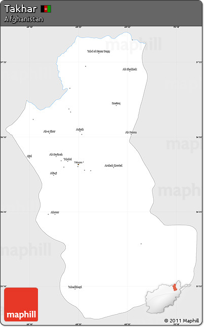 Silver Style Simple Map of Takhar, single color outside