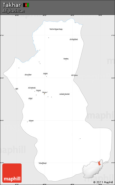 Silver Style Simple Map of Takhar, single color outside