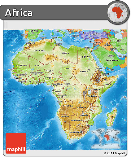 Physical 3D Map of Africa, political outside