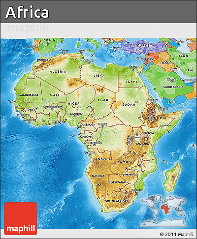 Physical 3D Map of Africa, political outside