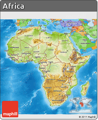Physical 3D Map of Africa, political outside
