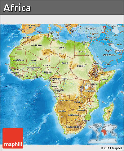 Physical 3D Map of Africa, political shades outside
