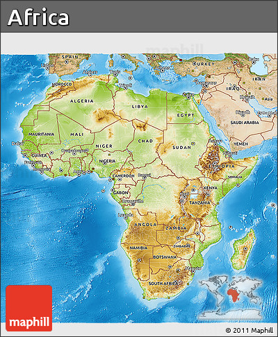 Physical 3D Map of Africa, satellite outside, shaded relief sea