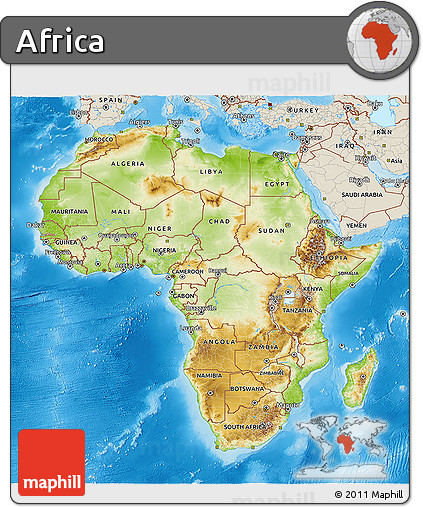 Physical 3D Map of Africa, shaded relief outside