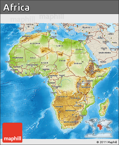 Physical 3D Map of Africa, shaded relief outside