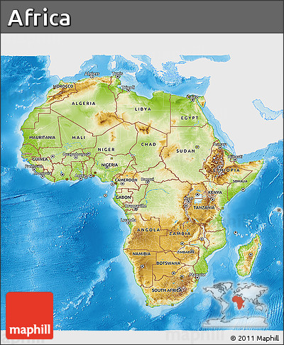 Physical 3D Map of Africa, single color outside