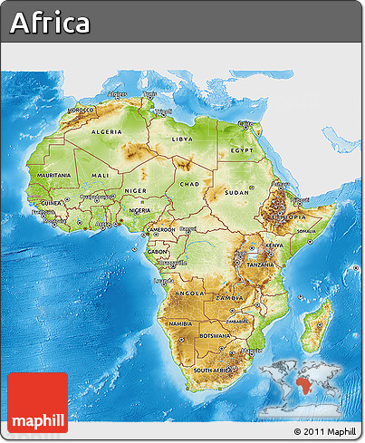 Physical 3D Map of Africa, single color outside