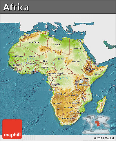 Physical 3D Map of Africa, single color outside, satellite sea