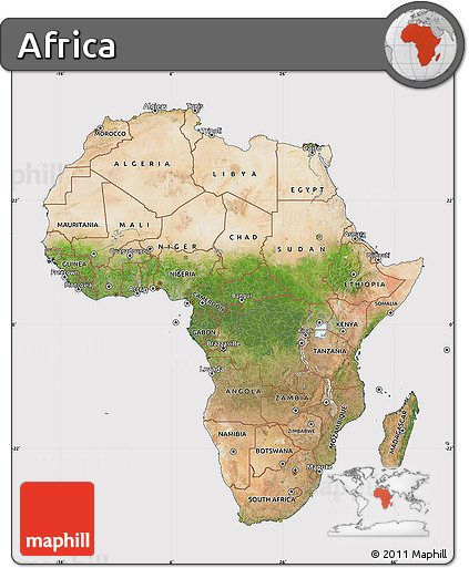 Satellite Map of Africa, cropped outside