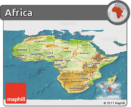 Physical Panoramic Map of Africa, single color outside, satellite sea